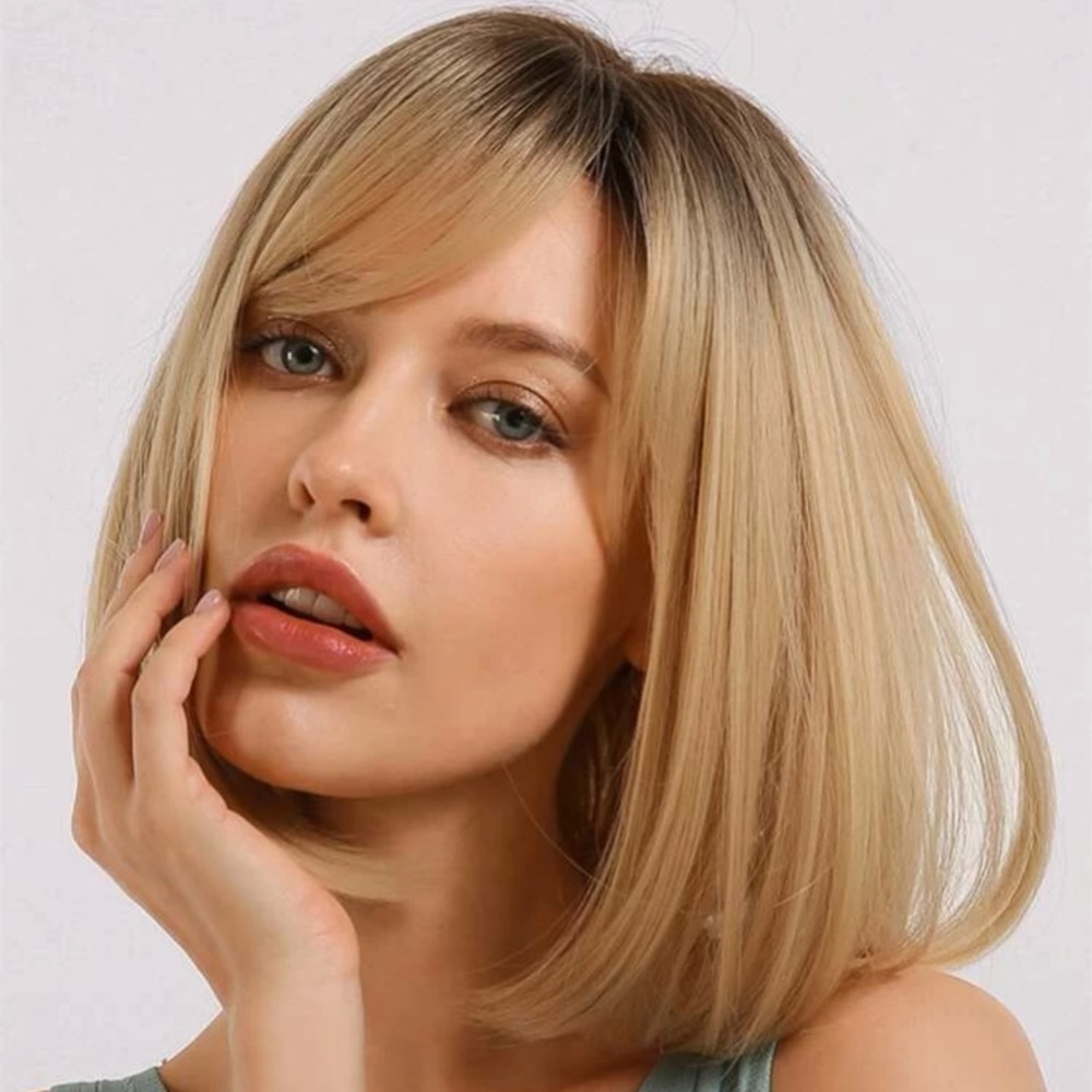 SHEIN Natural Short Bob Hair Wig With Bangs